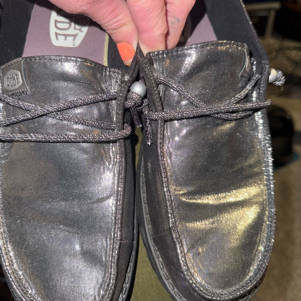 Hey Dude Black and Silver Loafers
